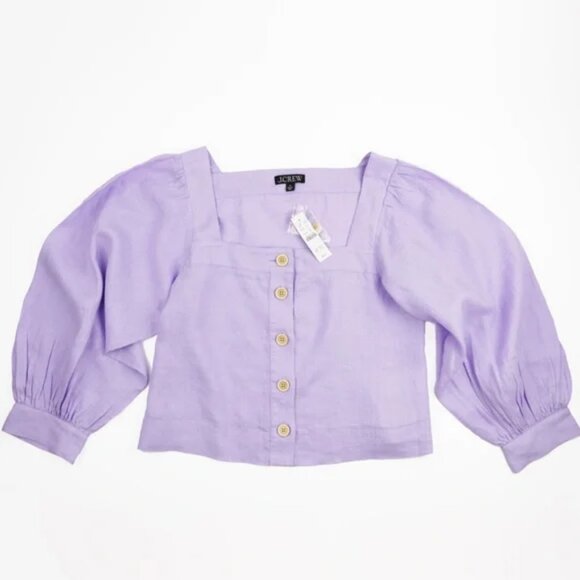 New JCREW Size L Squareneck Button-Up top in Linen - Lavender Jade - Picture 2 of 5